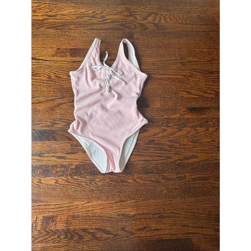Spelndid ribbed Lace-Up One-Piece Swimsuit in Light Pink